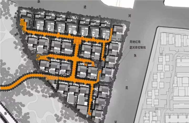 王字型路网造剖析人流，，，，，，，，包管入口私密性